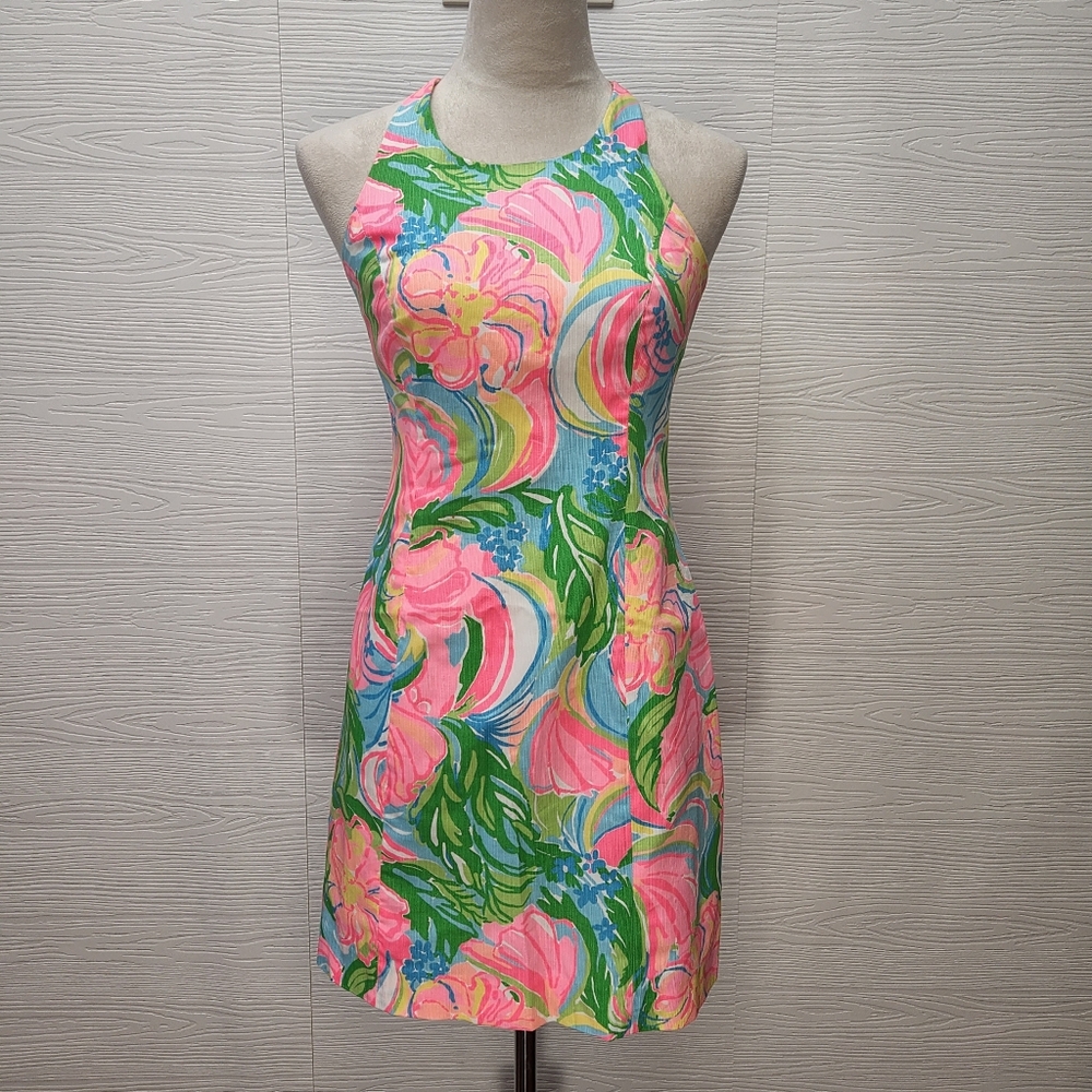 Lilly Pulitzer Cotton Back Zip Shift Dress Size 0 Strapless Racerback - Picture 11 of 12